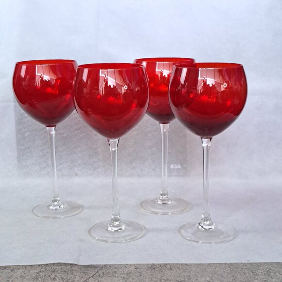 Lenox Holiday Gems Ruby Red Balloon Cup Large Crystal Wine Glasses - Set of 4 - Picture 9 of 14